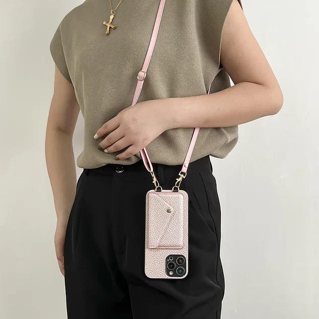 Kvinnors mobilskydd med crossbody design, perfekt för att bära telefonen säkert.