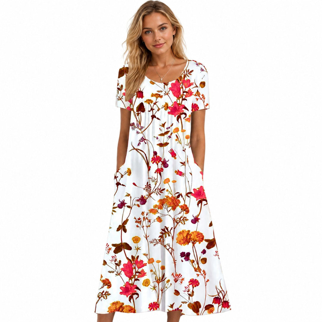 Kvinnors elegant damklänning med stilrent blommönster, perfekt för sommar, fest och vardag.