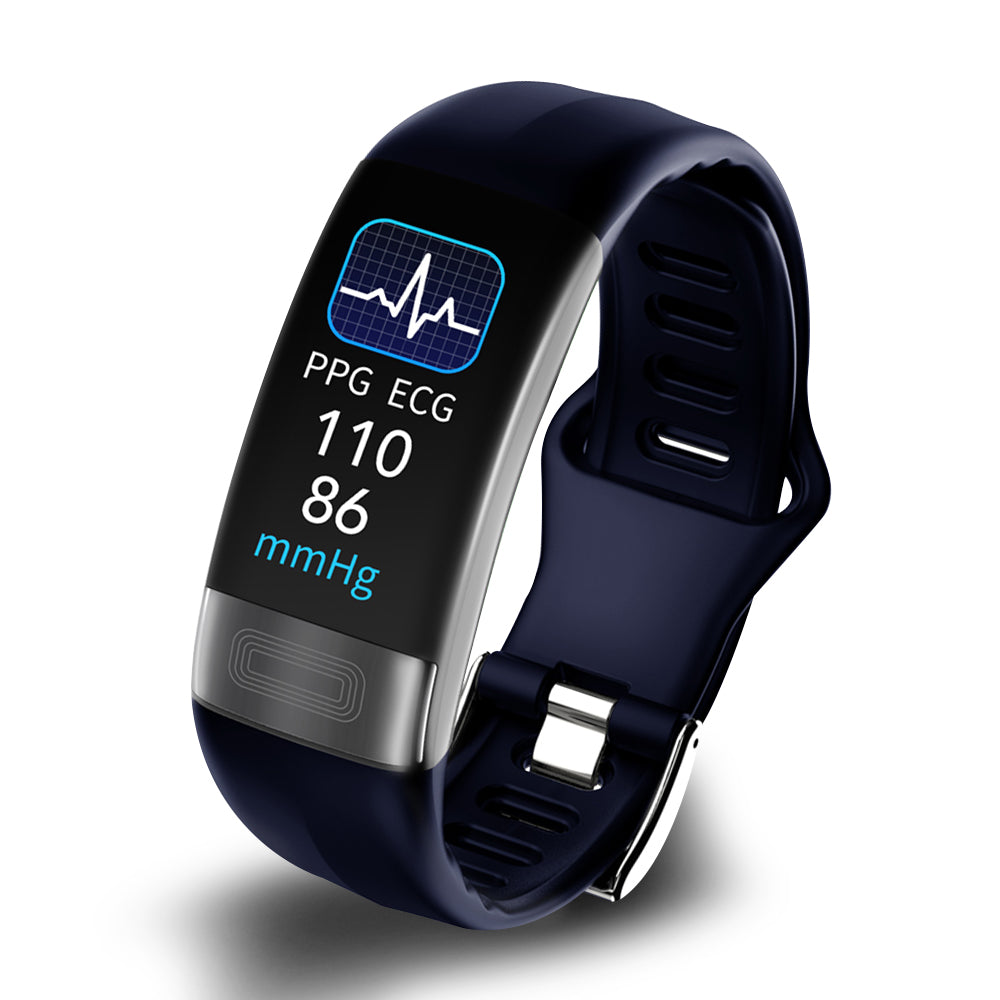 Svart kvinnors smart klocka/fitness tracker med EKG-funktion, pulsmätare & cykelspårning på armen.