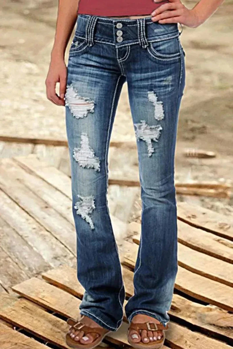 Stilfulla bootcut stretchjeans för kvinnor med hög midja och moderna inslag av slitningar