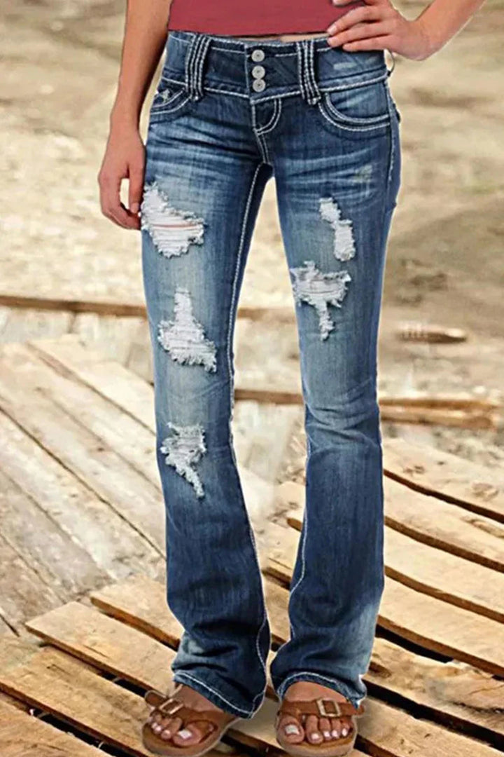 Stilfulla bootcut stretchjeans för kvinnor med hög midja och moderna inslag av slitningar