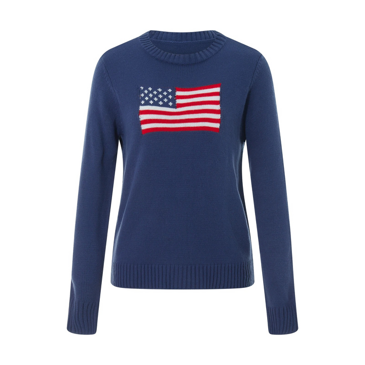 Damtröja med amerikansk flagga, perfekt för unika streetwear-looks. Bekväma damkläder för hösten.