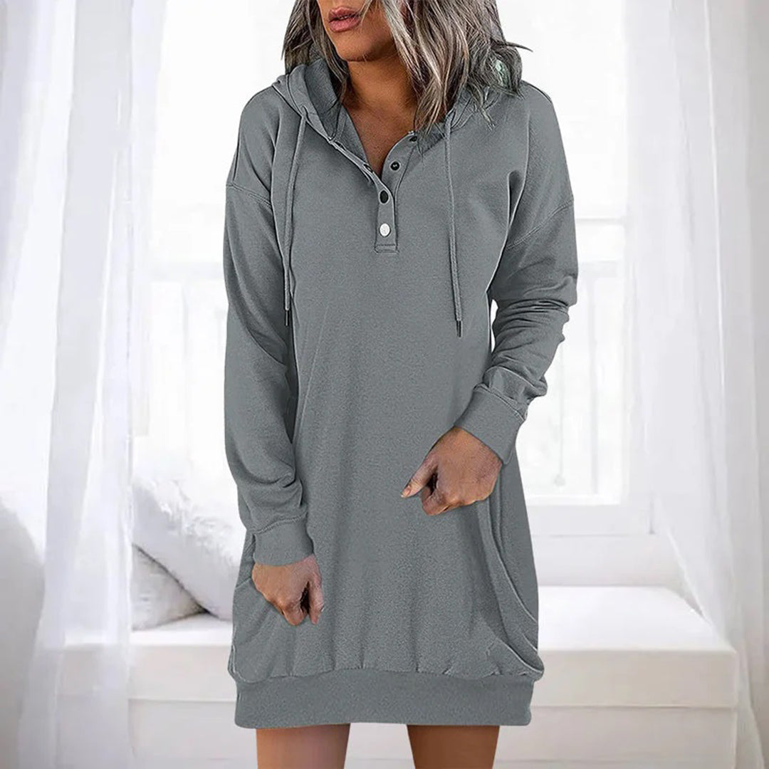 Monokrom hoodieklänning för kvinnor, idealisk för bekväma dagar och enkel styling.