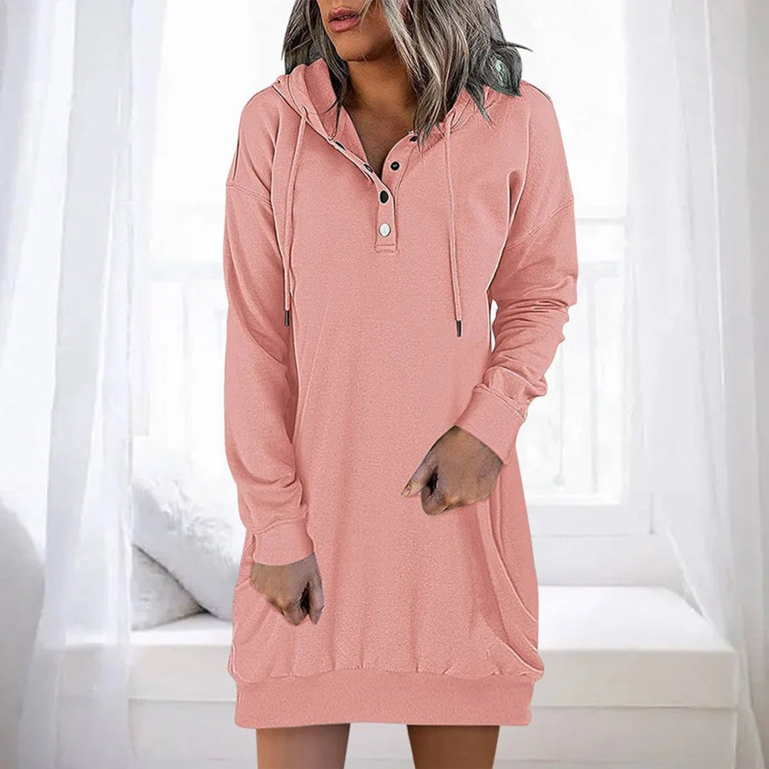 Mångsidig damklänning med huva, perfekt för höstens streetwear-look och enkel komfort.
