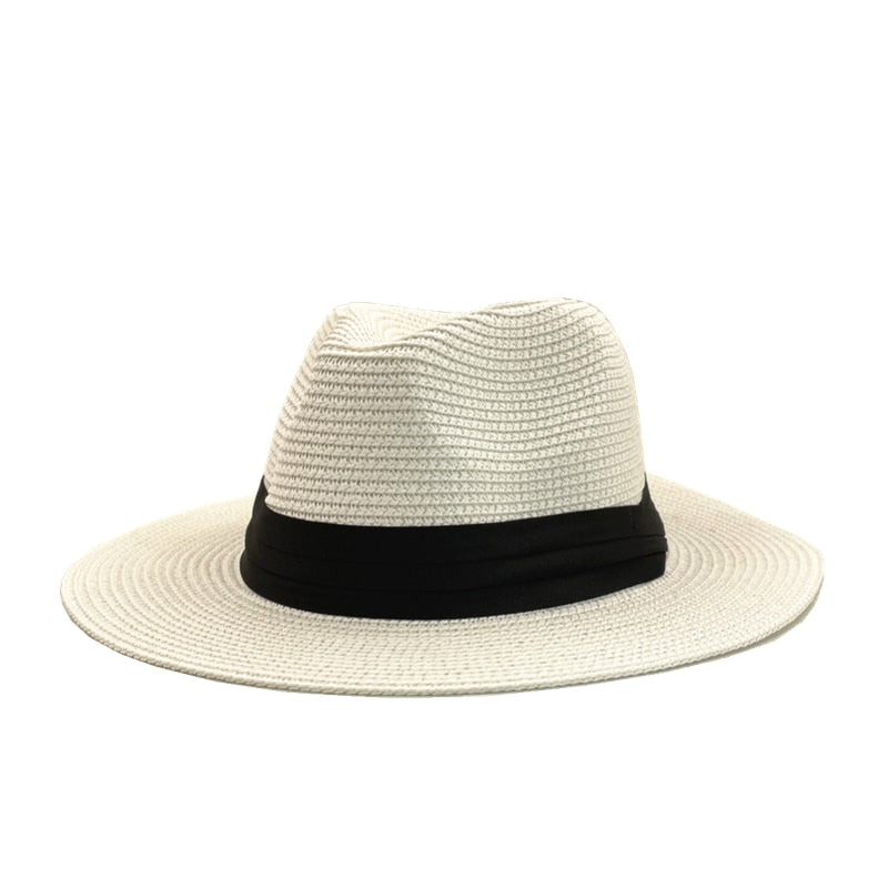Kvinnors UV-skyddande solhatt, hopfällbar Panama halmhatt, perfekt för strand och trädgård.