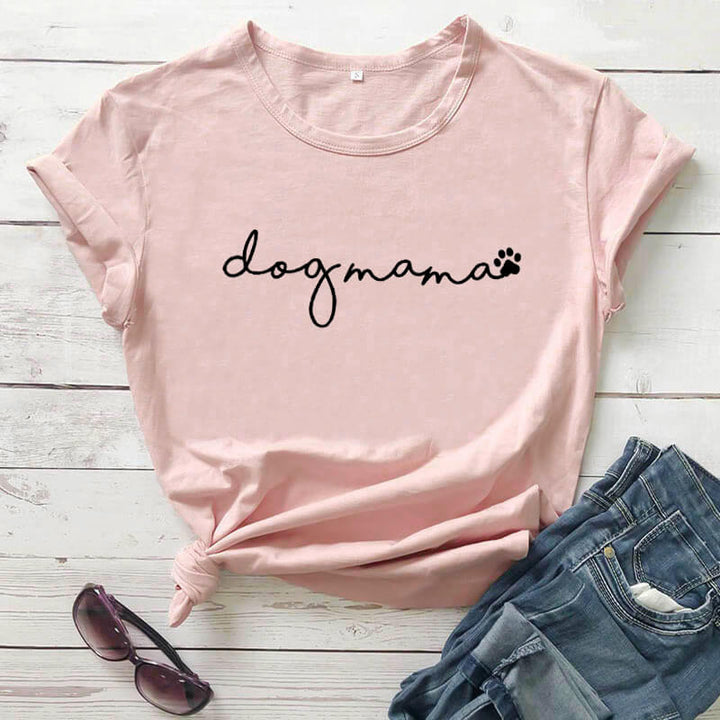 Vit hundmamma T-shirt för kvinnor med tryckt text och tassavtryck, skön bomullskvalitet.