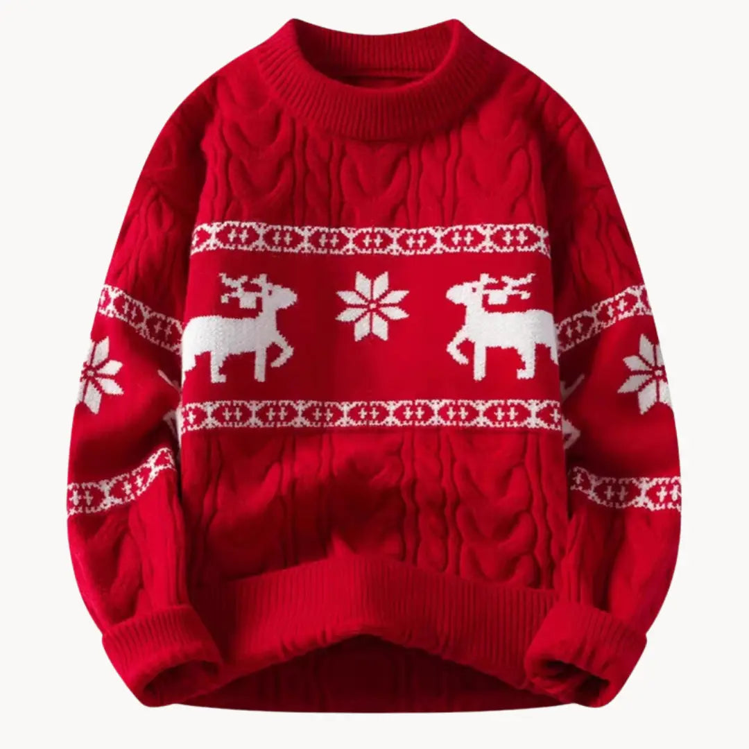 Kvinnlig jultröja med renmotiv, perfekt att matcha med jeans för avslappnad julkänsla eller julfest.