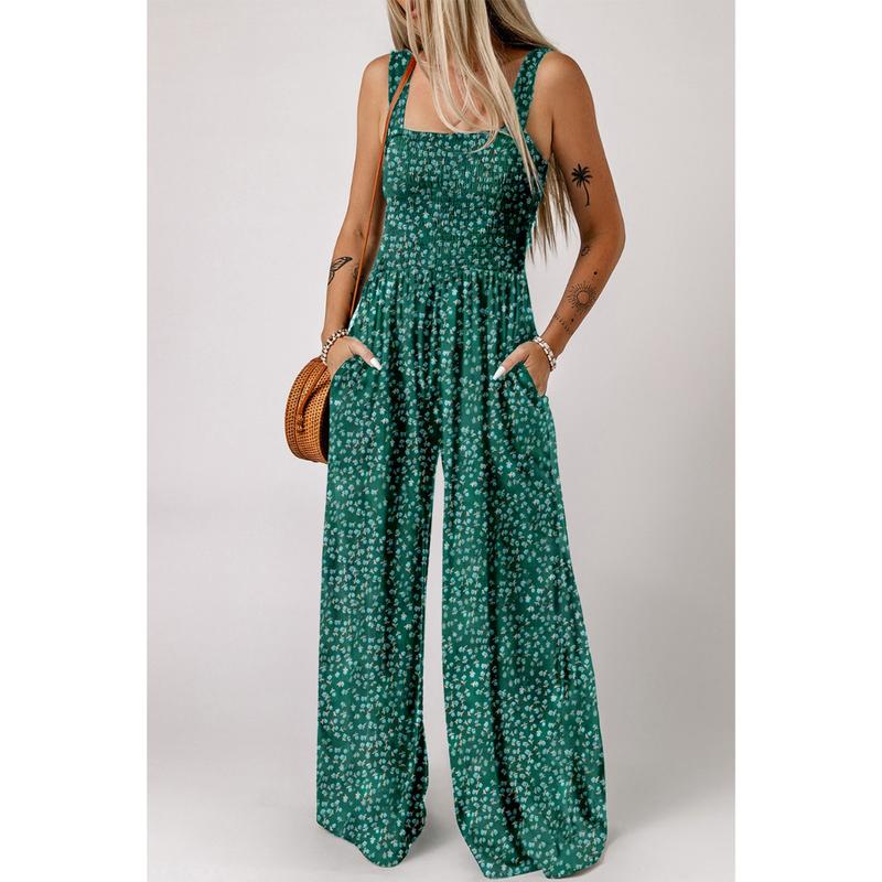 Kvinnors blommig jumpsuit med vida ben, elegant och bekväm vår-/sommarbyxdress med unikt mönster.