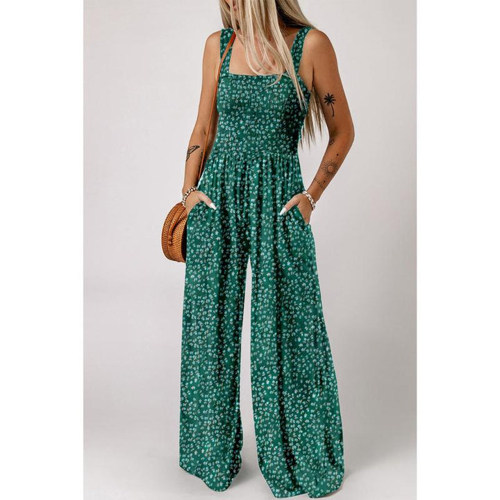 Kvinnors blommig jumpsuit med vida ben, elegant och bekväm vår-/sommarbyxdress med unikt mönster.