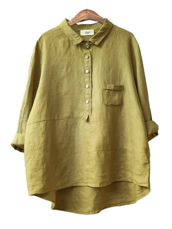 Kvinnors långärmad linne-stil blus i avslappnad passform, perfekt för vardagsmode och sommarkläder.