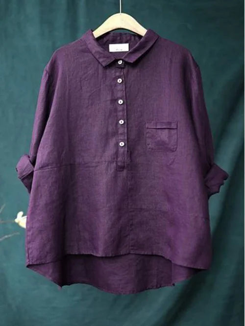 Kvinnors bekväma topp i linne-stil med långa ärmar, ett måste för vårkläder och sommarlook.