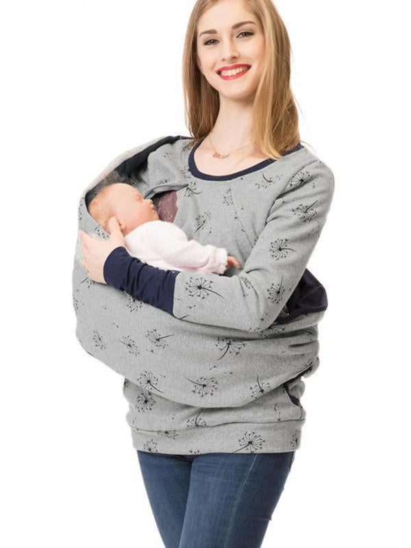 Mjuk och bekväm långärmad amningströja med blommigt mönster, stilren för mammor & postpartum.
