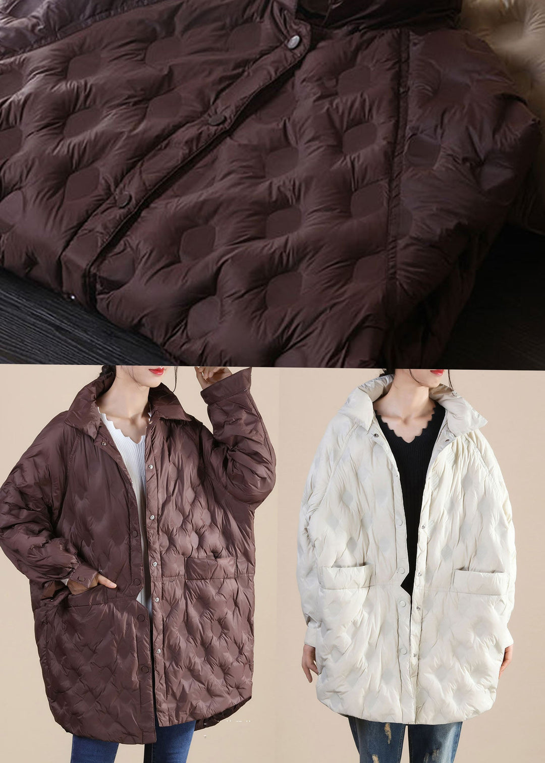 Modern kvinnors långa dunjacka; en varm och bekväm pufferjacka med stilren design för kalla dagar.