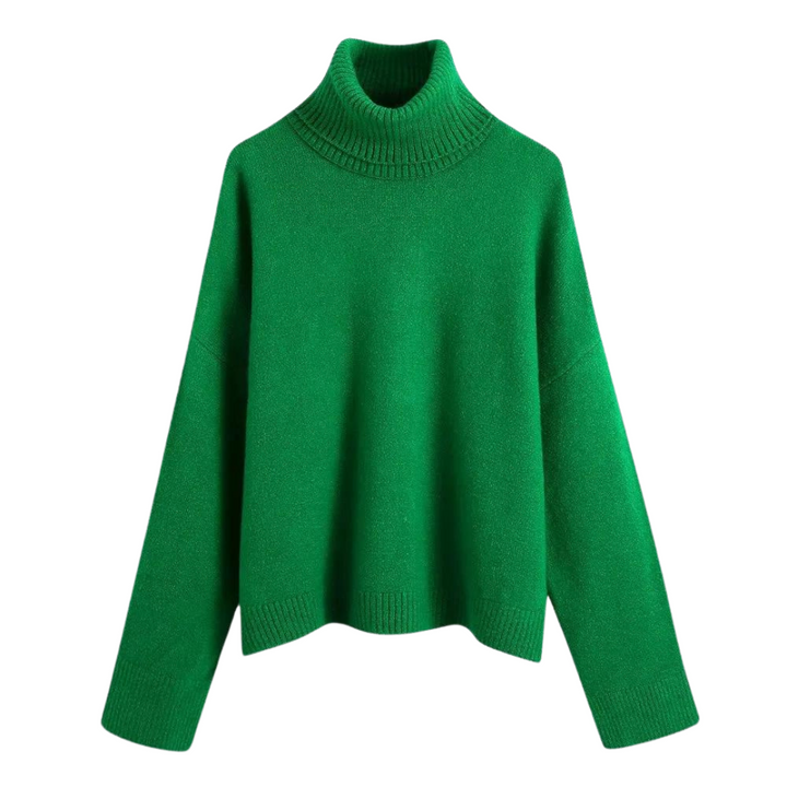 Kvinnors lösstickad tröja med hög hals, perfekt för höst & vinter. Bekväm och stilren dammode.