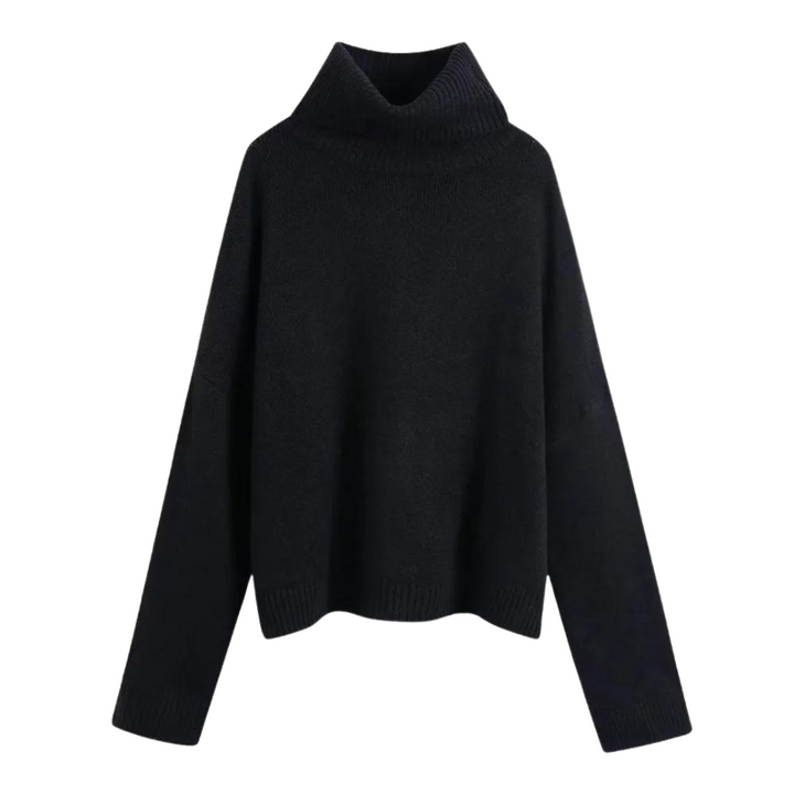 Grön lösstickad tröja med hög hals för kvinnor. Elegant och bekväm vintertröja i dammode.