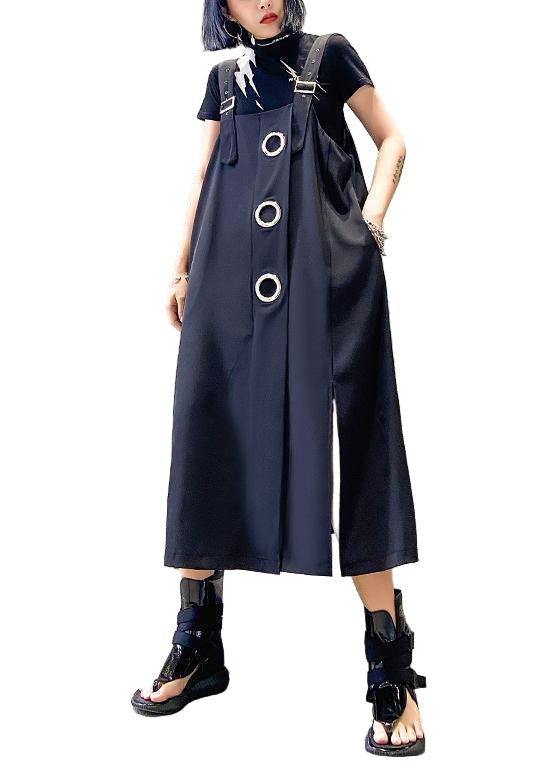 Kvinnors mörkblå asymmetriska sommarklänning, elegant och chic stil med lös passform.
