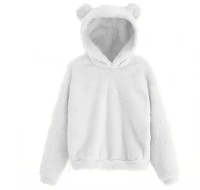 Full produktbild av kvinnors hoodie med kaninöron. Varm och bekväm damtröja för alla tillfällen.