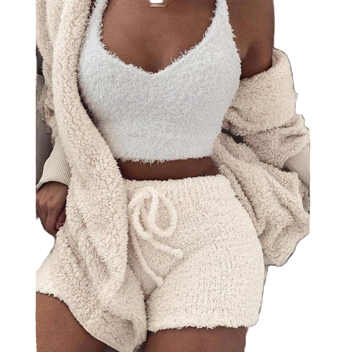 Kvinnors mysiga 3-delade höstset i mjukt tyg. Perfekt bekvämt loungewear och hemmakläder för dam.