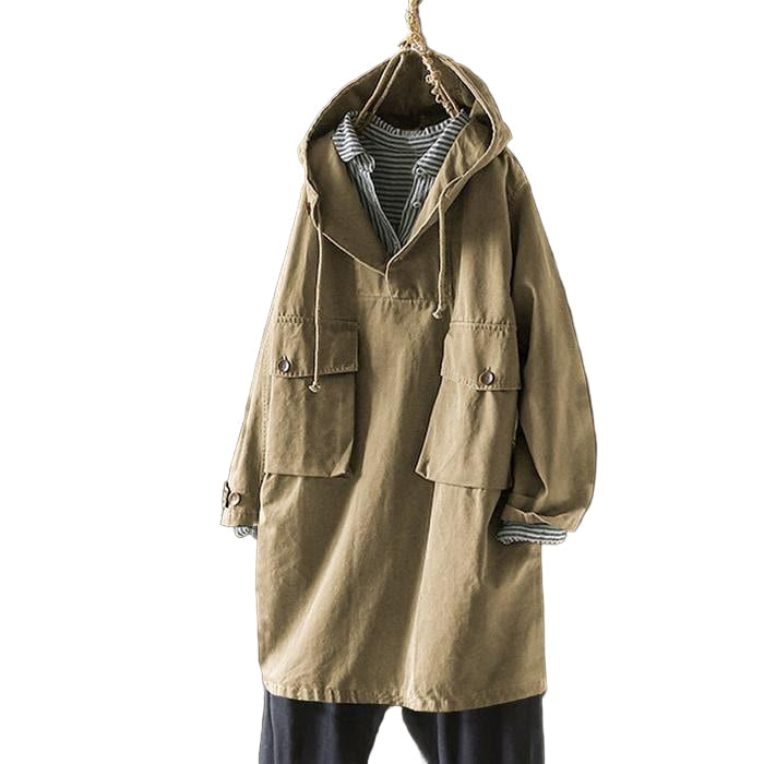 Kvinnors oversized huvjacka med elegant v-ringning, perfekt som stilren vårjacka och höstjacka för vardagsstil.