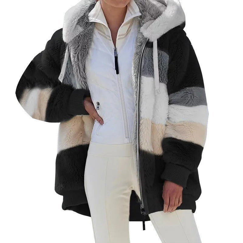 Kvinnors oversized huvjacka, mysig och varm för vinter och höstmode.