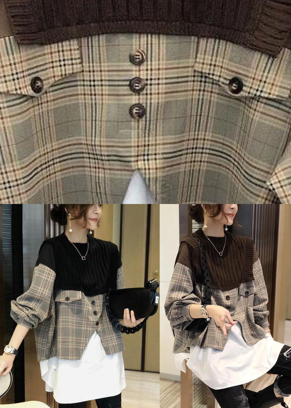 Bekväm kvinnorsskjorta i patchworkstil med långa ärmar, idealisk för dammode.