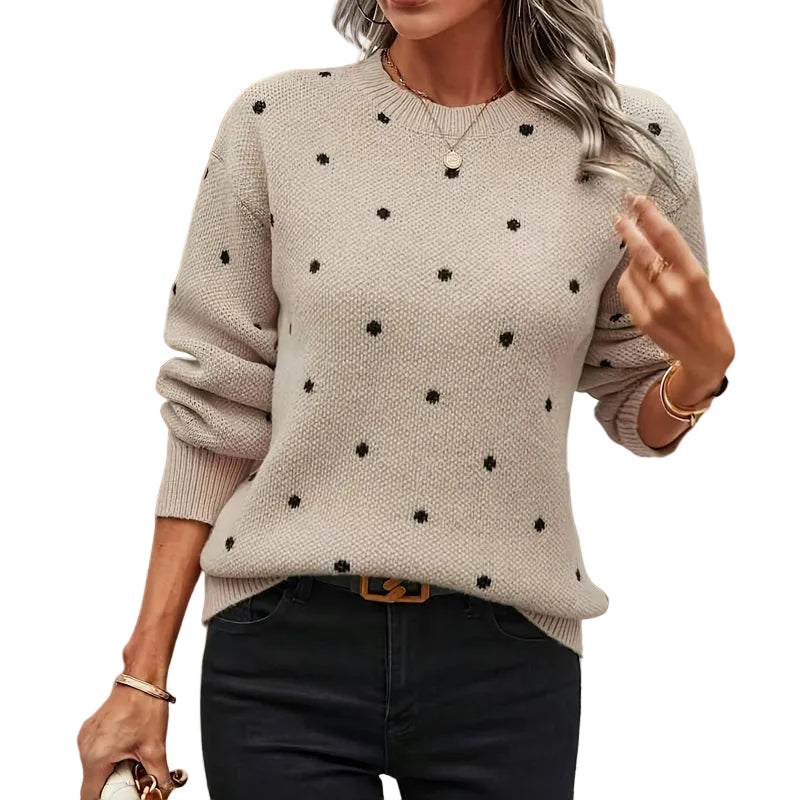 Kvinnors prickiga tröja med rundhals. Mjuk, långärmad och bekväm för vardagslook. Elegant höst- och vårmode.
