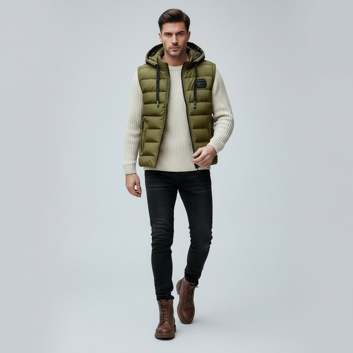 Trendig kvinnors quiltad damväst med huva. Varm & stilren vinterväst, perfekt ytterplagg för höstmode.