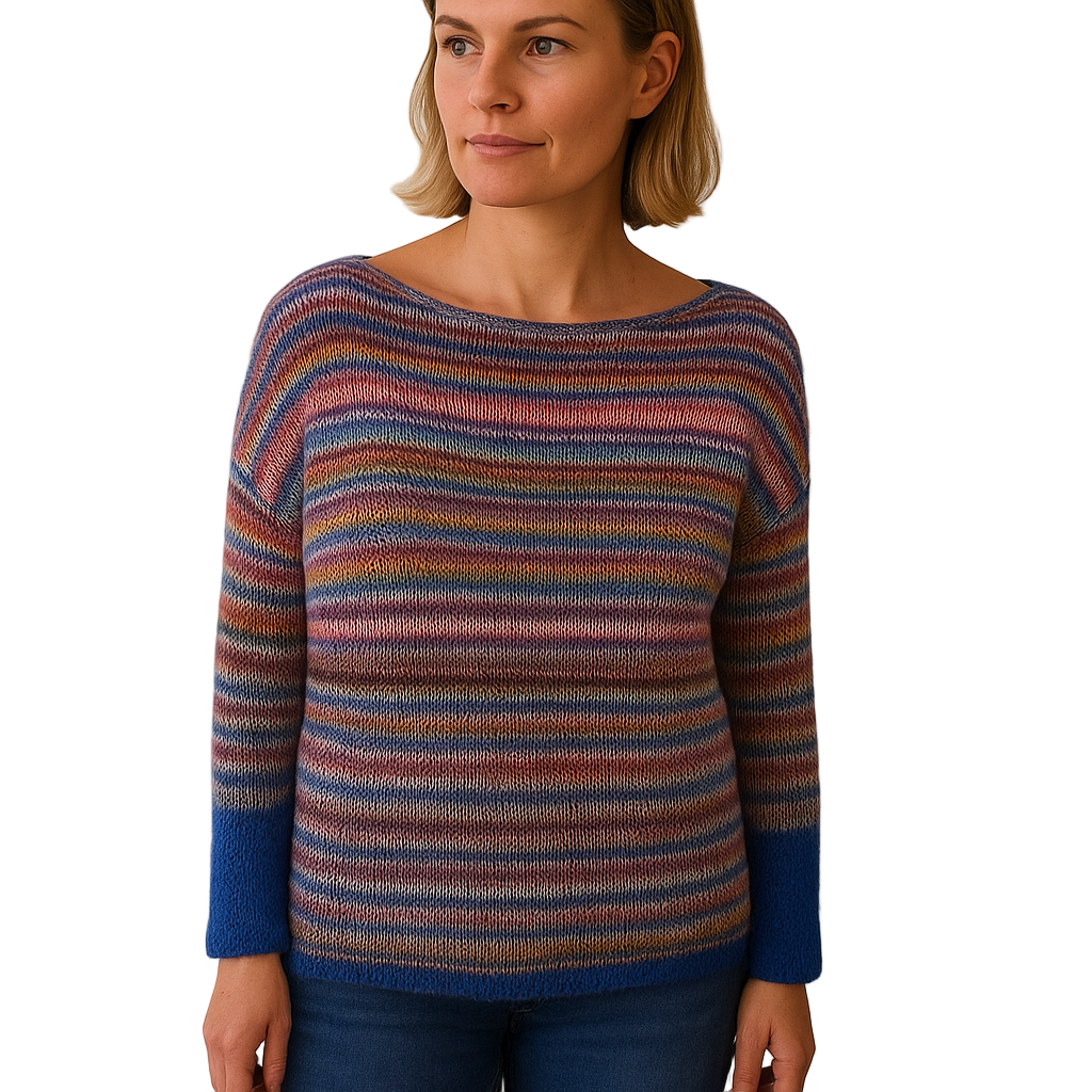 Kvinnors randiga stickade tröja med avslappnad passform, perfekt för bekväm vardagsstil på hösten.