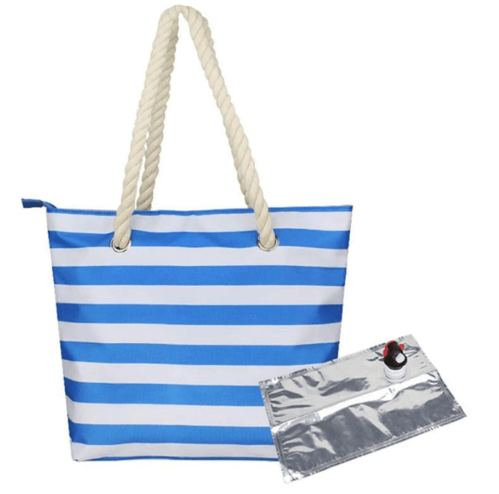 Mångsidig kylväska som strandaccessoar, håller vin & dryck kylda. Canvasmaterial, dammodell.