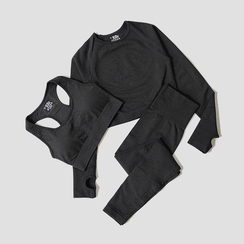 Kvinnors träningsleggings med hög midja & matchande långärmad sporttopp för fitness.