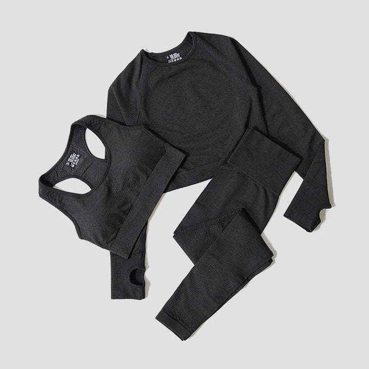 Kvinnors träningsleggings med hög midja & matchande långärmad sporttopp för fitness.