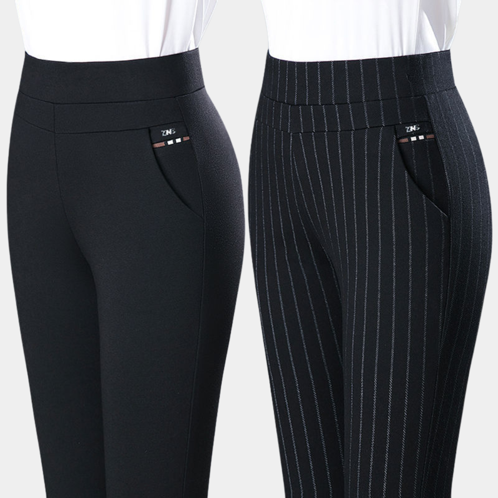 Eleganta kvinnors svarta fritidsbyxor med stretch, perfekt för varmt väder