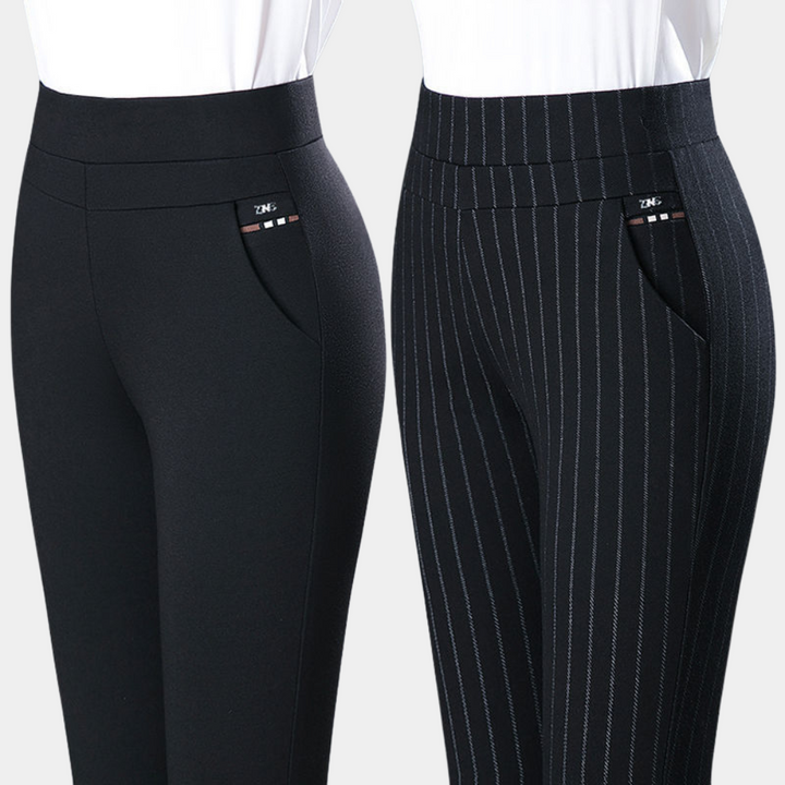 Eleganta kvinnors svarta fritidsbyxor med stretch, perfekt för varmt väder