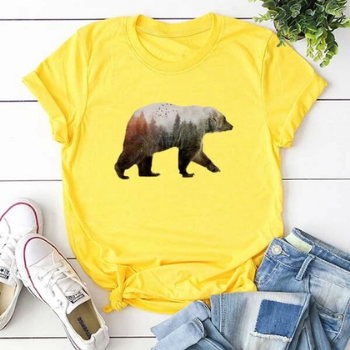 Damernas björn t-shirt, mjuk och bekväm för en chic sommarstil och ledigt mode.