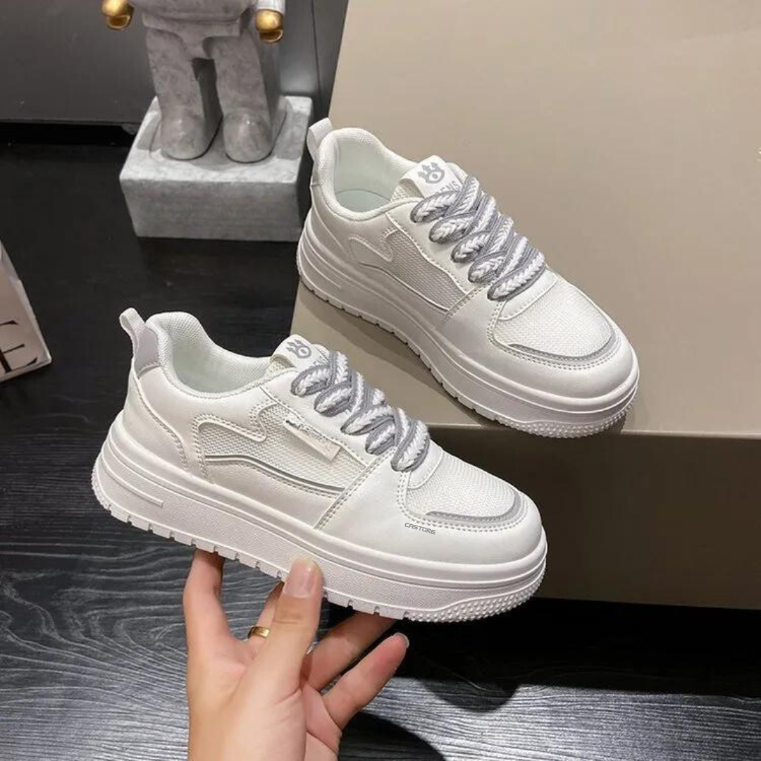 Kvinnors mångsidiga chunky sneakers. Trendiga platåskor i grått & brunt, bekväma för vardag & fritid.