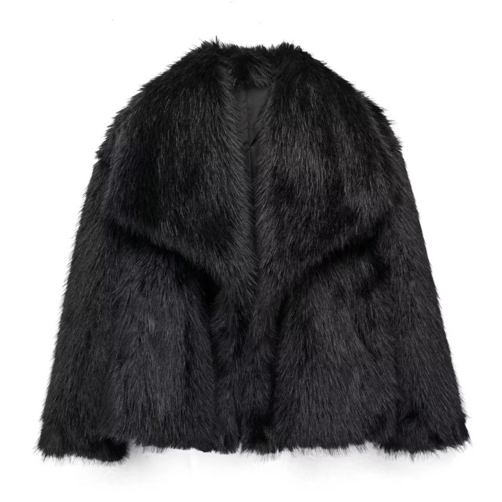 Mode damkläder: beige plysch faux pälsjacka, bekväm och varm för kalla dagar.