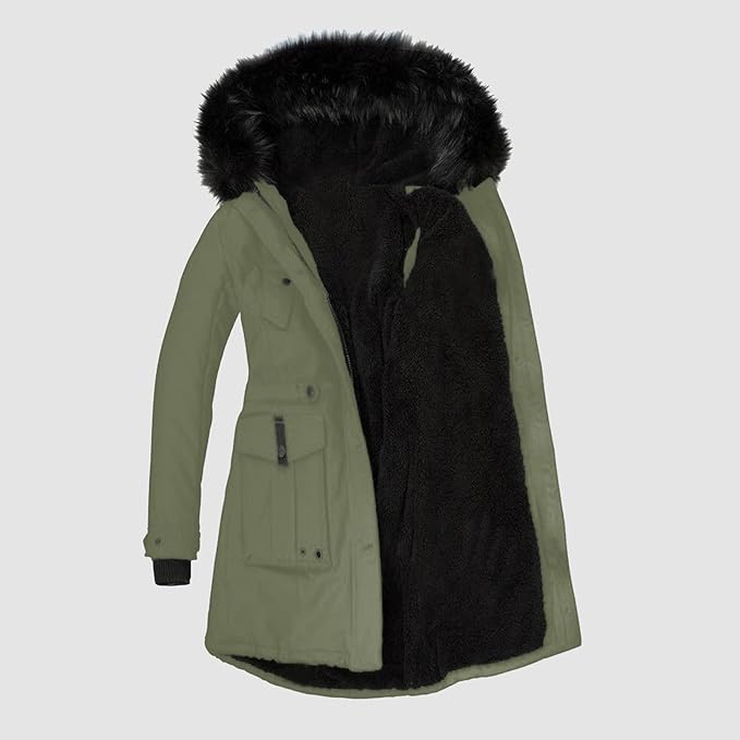 Kvinnors parkas med praktiska fickor och stilren design. Varm damjacka med huva och fuskpäls för kalla dagar.