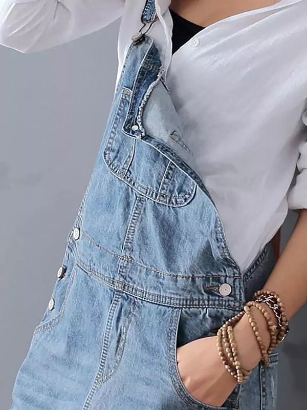 Kvinnors klassiska latzklänning i denim, retro stil för vår & sommar, bekväm & justerbar.