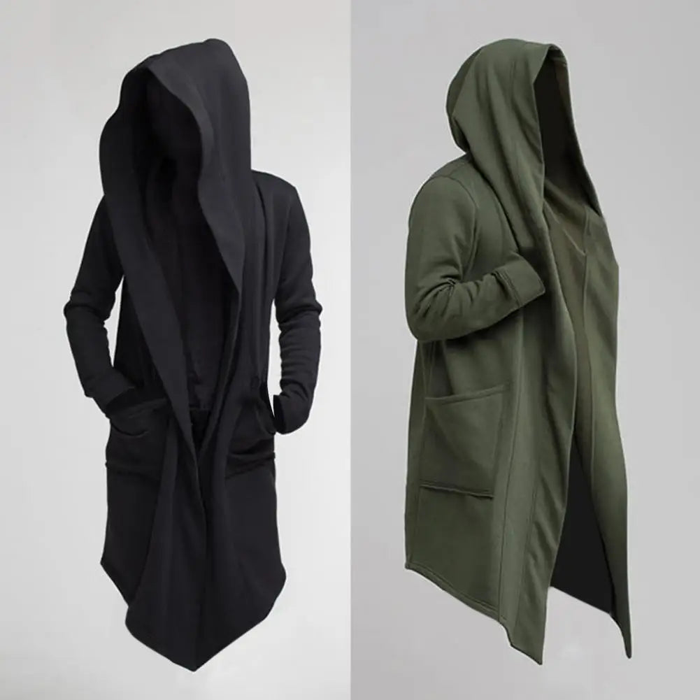 Mystisk och elegant damcardigan med långa ärmar och dramatisk huva, utstrålar unik kvinnlig stil.