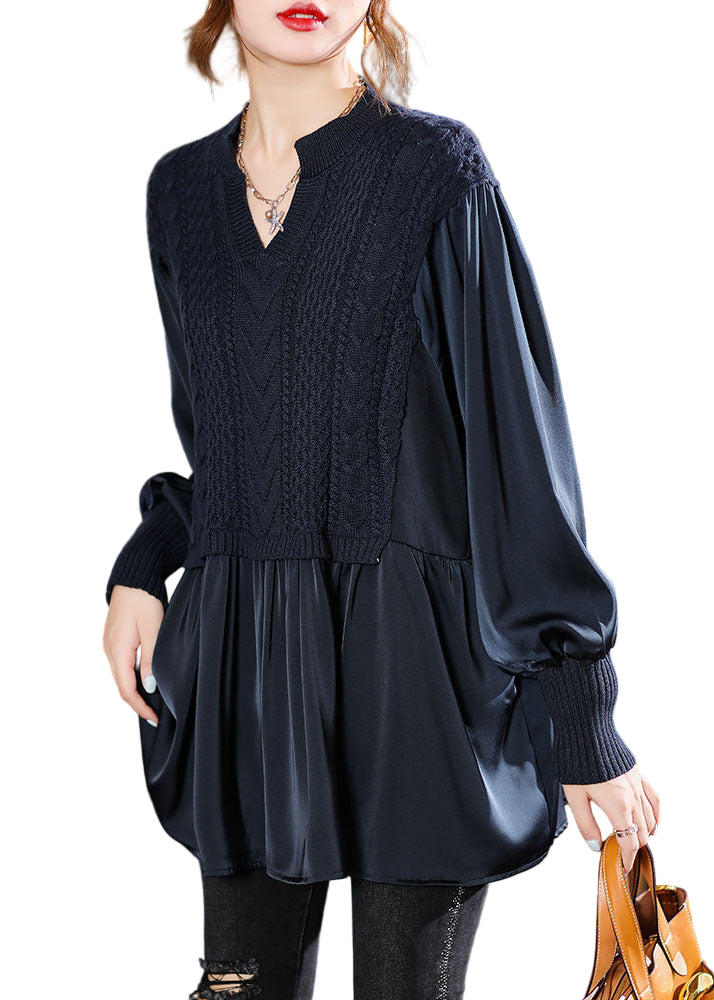 Långärmad damtröja i stickat med elegant puffärm, perfekt för en bekväm vinterlook.
