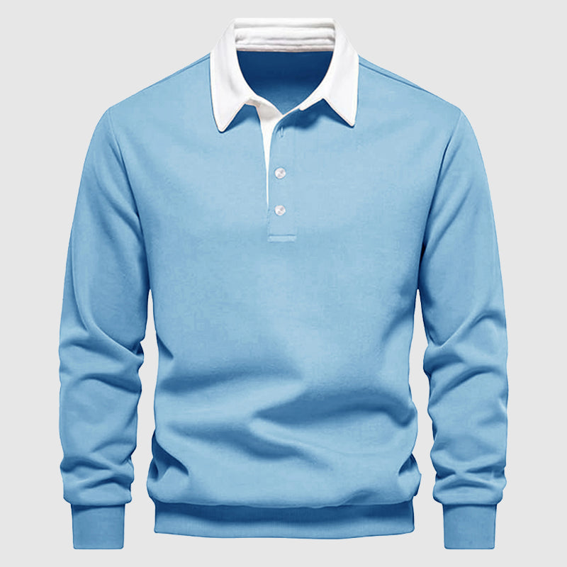 Tidlös herr pikétröja med klassisk krage, perfekt för smart casual och mångsidig vardagsstil.