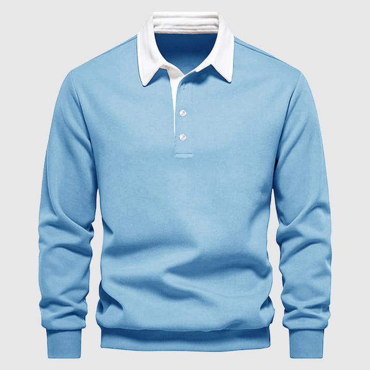 Tidlös herr pikétröja med klassisk krage, perfekt för smart casual och mångsidig vardagsstil.