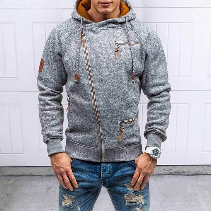 Trendig herrhoodie med långa ärmar, värmande fleece. Bekväm och modern streetwear för män.
