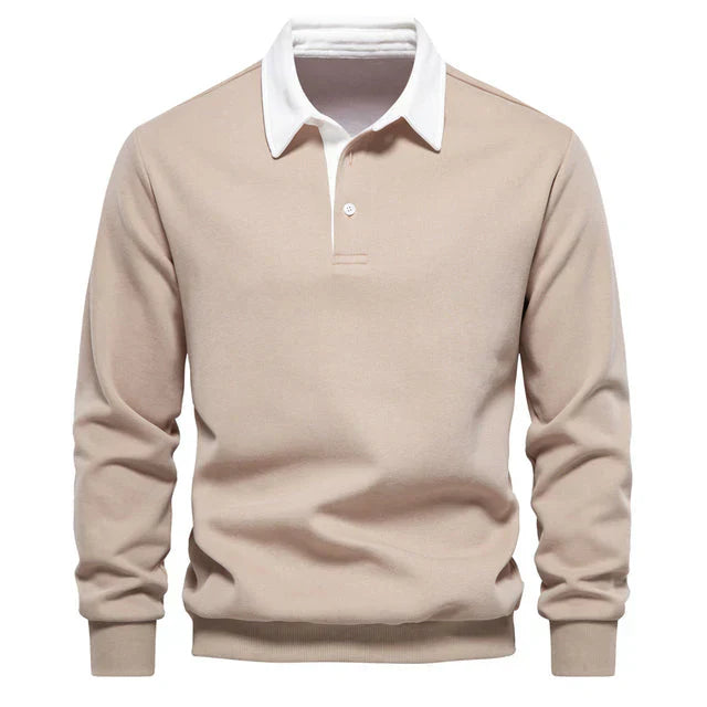 Klassisk långärmad herrpolotröja. Mångsidig och bekväm för business casual, vår- och höstmode.