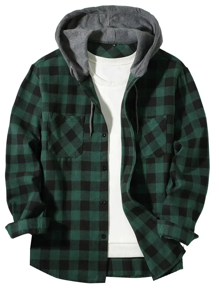 Stilren rutig herrskjorta med huva i slim fit, långärmad design för den moderna mannen. Casual mode.
