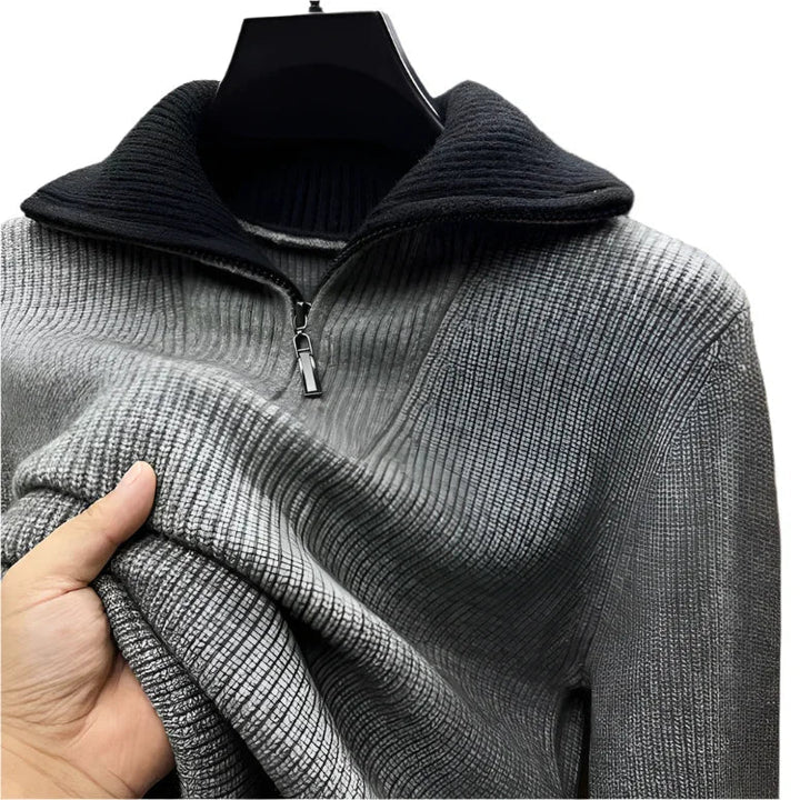 Långärmad kvartströja med dragkedja för män i mjukt tyg. Perfekt för vardags- och höstmode.