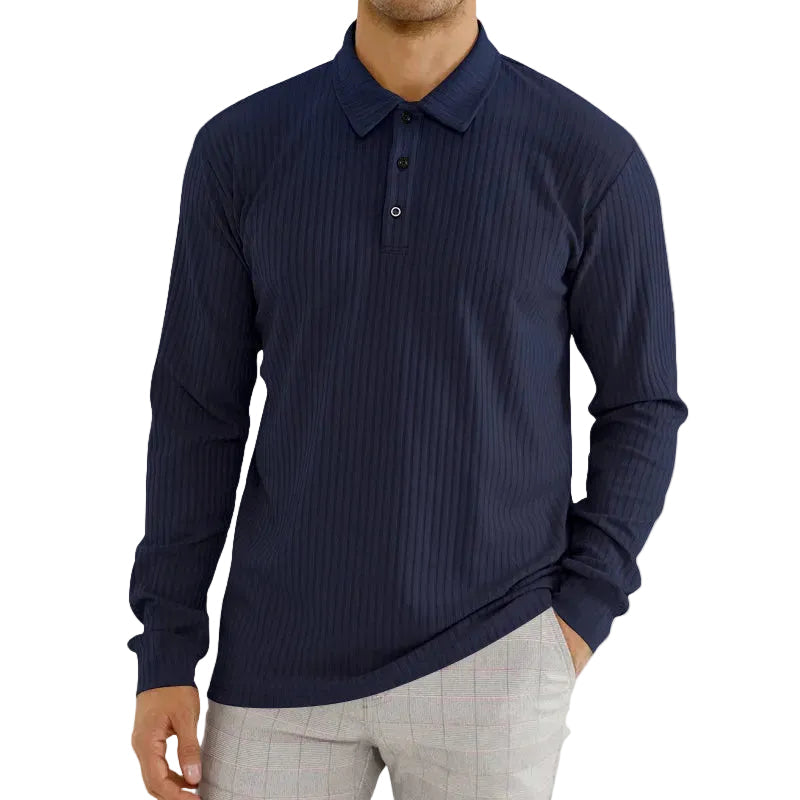 Långärmad piketröja för män med ribbade detaljer, perfekt för vardagsstil och höstmode.