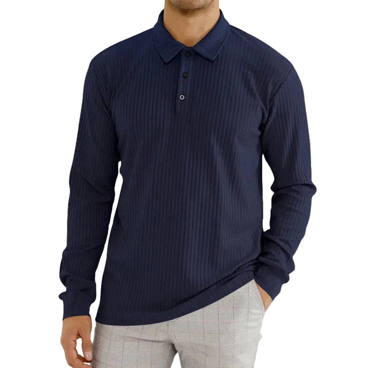 Långärmad piketröja för män med ribbade detaljer, perfekt för vardagsstil och höstmode.