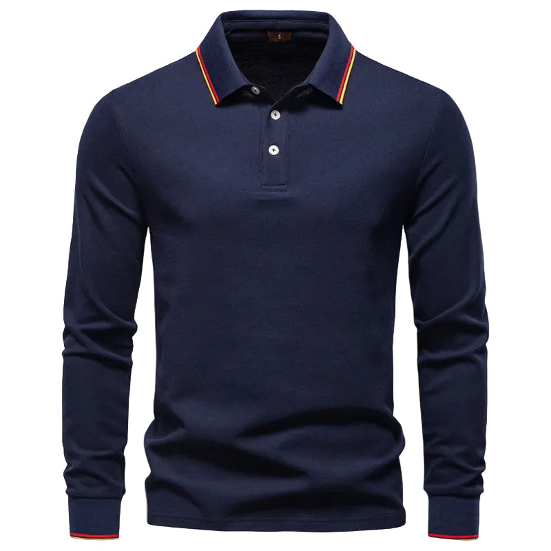 Långärmad slim fit pikétröja herr, klassisk stil för vardag och fest. Tidlös elegans.