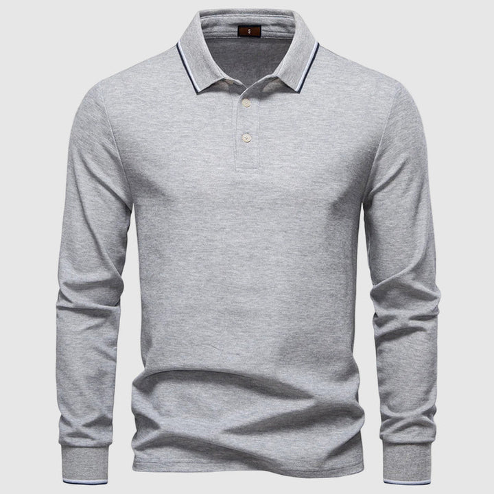 Klassisk vit långärmad pikétröja herr, slim fit, för en stilren och bekväm look. Vardag/fest.